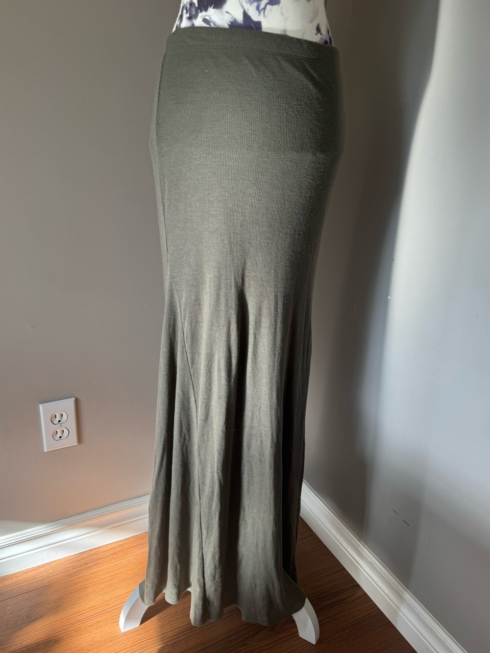 RVCA Olive Maxi Ribbed Skirt in Soft Draped Knit